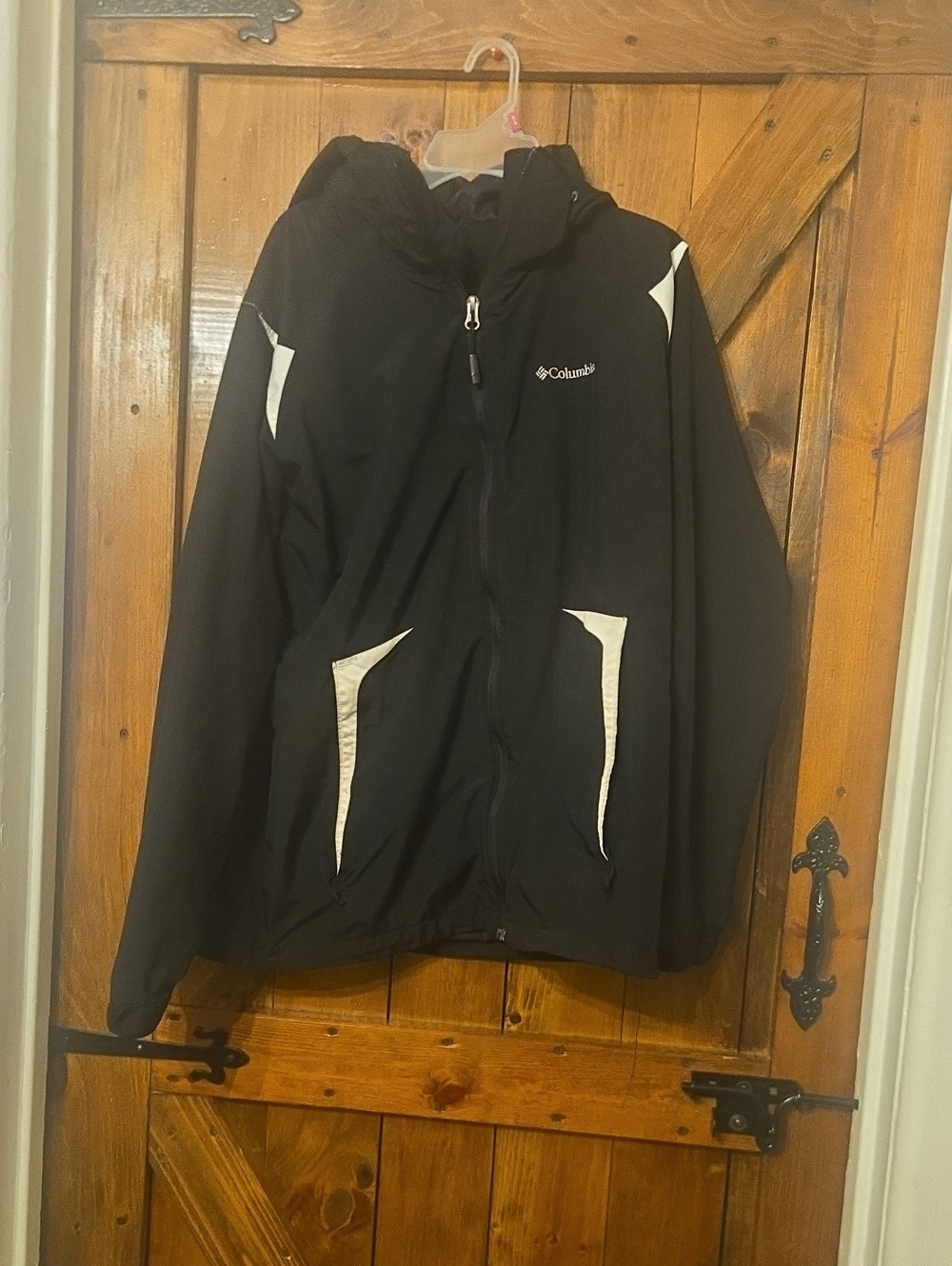 Columbia Womens Black Hooded Coat White Panels
